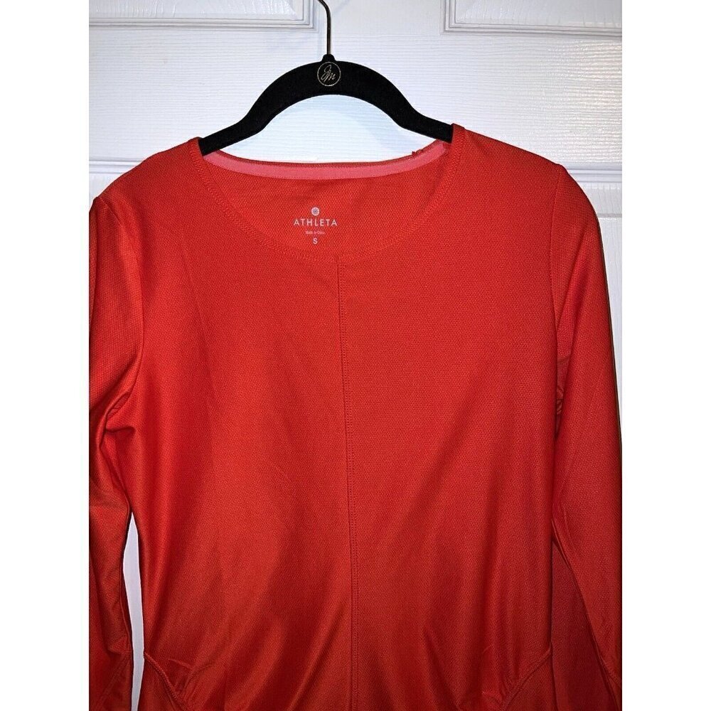 ATHLETA Red Long Sleeve Top Reflective Pullover Athletic Running Zipper Pocket S - Picture 4 of 10